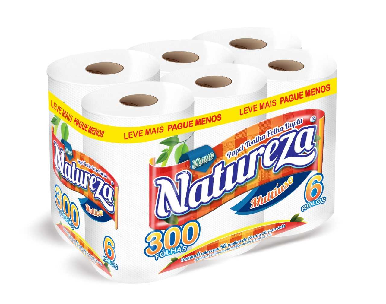 Papel Toalha Natureza 22x20,5cm com 50 Folhas e 6Rolos 